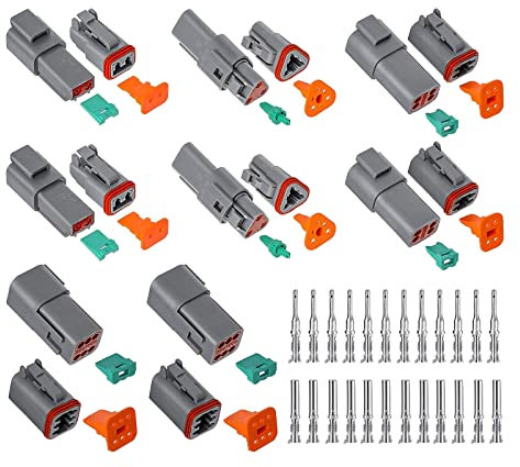 HUAZIZ DT-Stecker-Set, 2/3/4/6 poliger DT, Versiegelt, Grau, Stecker und Buchse, Auto Wasserdichter Elektrischer Steckverbinder, 2/3/4/6 Polig DT Serie Kabelstecker für Auto LKW Boots, 22-18AWG