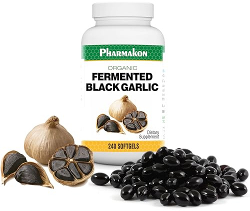 PHARMAKON Organic Aged Black Garlic, Potent Soft Capsules, Wholesome, Reduced Odor (240 Count)