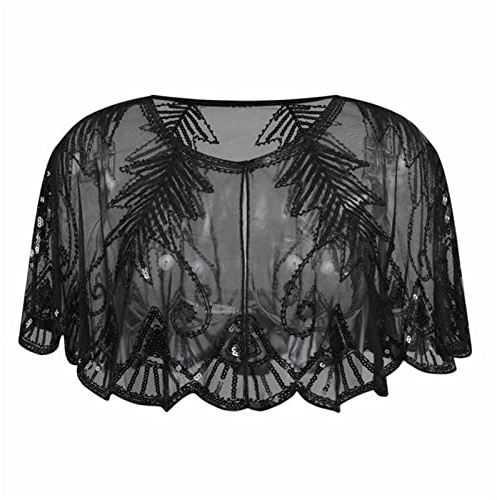 GIBZ Pailletten Schal und Wraps für Damen Elegantes Abend Cape Schwarz