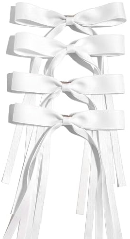 Ayesha Hair Bows Clips Ribbon Bowknot with Long Tail 4pcs White Hair Bows Barrettes Hair Accessories for Women Girls 4pcs (white)