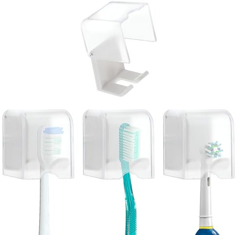 Mabor 4 Stück Zahnbürstenhalter Wand Ohne Bohren Zahnbürsten Halter mit Abdeckung Organizer Selbstklebender Zahnbürsten Aufbewahrungsständer für Badezimmer
