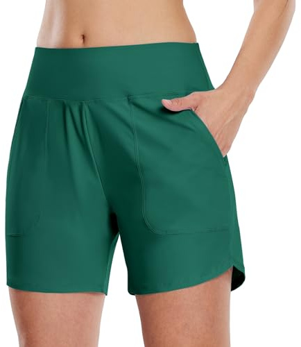 WILLIT Damen Badeshorts Swim Badehose Boardshorts High Waist Sommer Bikini Shorts Schnelltrocknend UPF 50+ Tummy Control Beach Shorts 5 mit Taschen Teal M