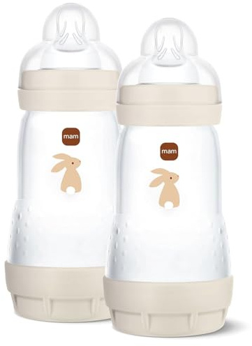 MAM Easy Start Anti-Colic babyflaska i en uppsättning om 2 (260 ml), mjölkflaska med innovativ bottenventil mot kolik, babyvattenflaska med napp storlek 1, från födseln, uni mix