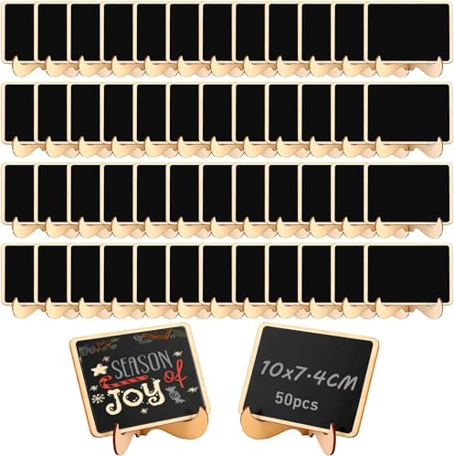 JMIATRY 50 Stück Kleine Tafeln Zum Beschriften, Kreidetafel Klein 10x7.4CM, Kreidetafel Aufsteller für Tischkarten Geburtstag, Platzkarten Hochzeit, Preisschilder, Buffet Schilder