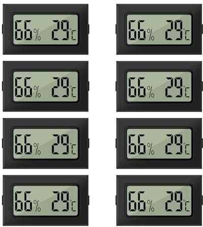 LYCXAMES Termometer och hygrometer, 8 st mini LCD digital hygrometer termometer, 2-i-1 inomhusfuktmätare, temperaturmätare, termohygrometer för växthus, källare, babyrum (svart)