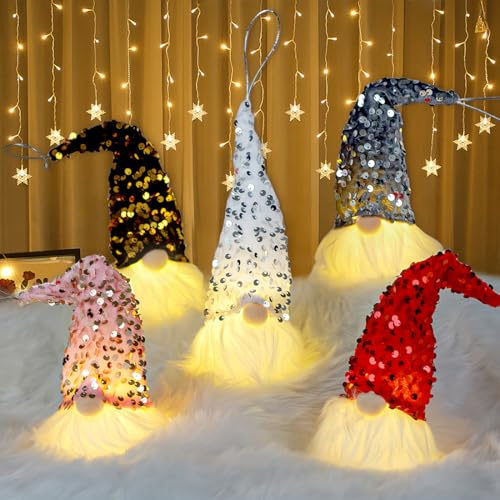 Weihnachtswichtel Set mit 5 beleuchteten Wichtelfiguren für Büro & Fenster Dekoration