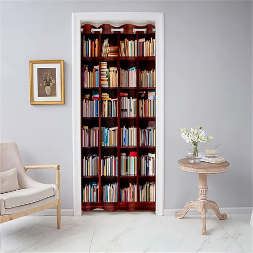 Odot Türvorhang Blickdicht mit Ösen, Verdunklungsvorhänge Vintage-Bücherregal-Druck Vorhang 1 Stück Thermovorhang Wohnzimmer Schlafzimmer Schrank Raumteiler Vorhang (120x200cm,Stil C)