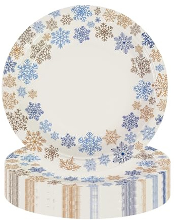 50Stück Schneeflocke Pappteller, 18cm Einweg Winter Xmas Schneeflocke Platter Heavy Duty Tablett Weihnachten Party Dekoration für Kinder Gathering Karneval Küche Geschirr Dekor Für 50 Personen