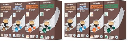by Amazon Café - Nespresso - Assortiment Intenso Capsules - 50% Arabica 50% Robusta, Torréfaction Moyenne - 80 pièces, 4 lot de 40