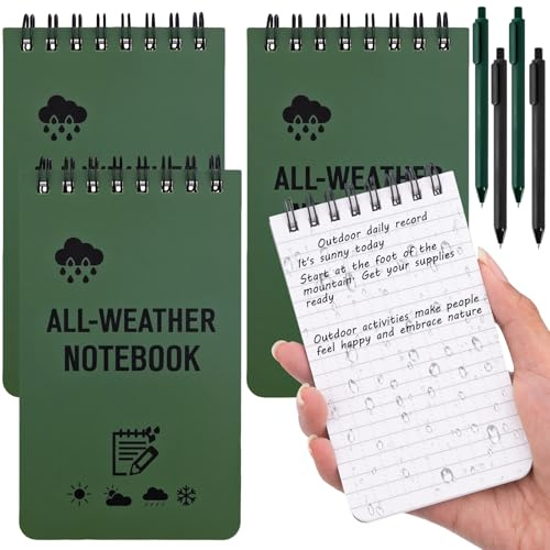 HaoHanEup Steno Mini-Notizbücher, wasserdicht, wasserdicht, multifunktional, Planungsnotizbuch, Wand-Wetter, tragbare Taschennotizbücher, Zeitplan, Notizblock, drahtgebundene Notizbücher, 4 Stück