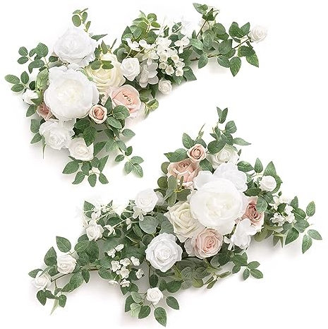 Künstliche Rosengirlande, Tischdekoration, 2 Stück, weiße künstliche Blumen für Hochzeitsbogen, Mittelstück und Blumenarrangements