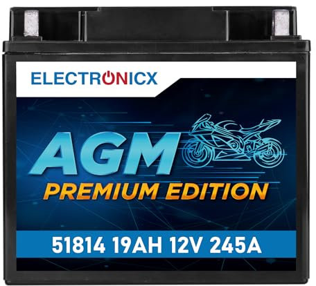 Electronicx AGM 51814 Batteria Moto 12V 19Ah 245A – Starter sigillato senza manutenzione, compatto e antivibrazione – per moto, scooter, quad, ATV, jetski e motoslitte