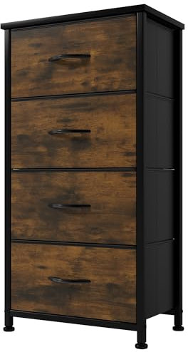 YITAHOME Kommode,Kommode mit 4 Schubladen,Schrank,Stoffschubladen mit Griffen,Metallgestell,Dauerhaft,Rustikal Braun