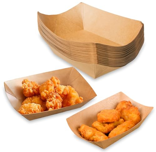 WIYETY 100 Stück Snackschalen aus Kraftpapier | Öl- & Wasserfest | Pommes Schalen | Für Currywurst, Pommes, Macarons | 16.7x12cm Einweg-Geschirr | Biologisch abbaubar, Mikroplastikfrei
