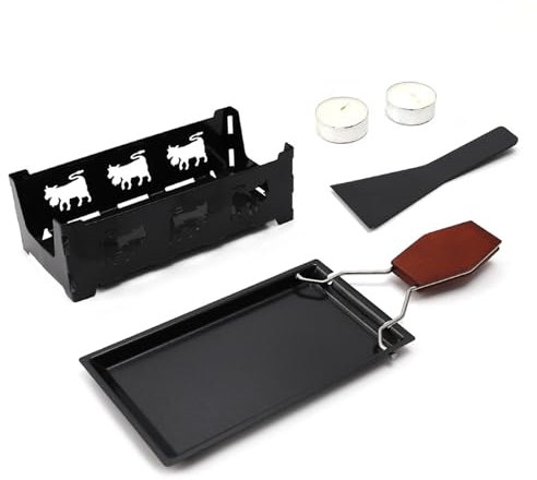 Juego de mini raclette de queso, parrilla antiadherente con asa, sartén para derretir queso a la luz de las velas, kit de estufa de bandeja para hornear con espátula, derretidor de fondue de queso de