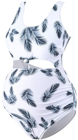 Jupe Plissée Longue Hiver Femmes Maternité Floral Col en V Maillots De Bain Plage Sexy Maillot De Bain Costumes Maternité Grossesse Maillot De Bain Bikini Maillot De Bain Vert Menthe (White, L)