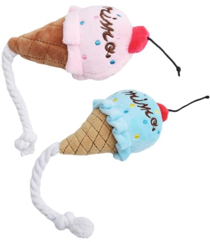 ARTSEWPLY Lot De 2 Jouets Couineurs en Peluche Glacée pour Chien, Doux Et Colorés Bleu Et Rose, Jouet Sonore Interactif, pour Jeu Quotidien Et Stimulation Animale