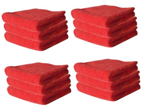 Gogogmee 12pcs Red Microfiber Dish Towels High Absorption Cleaning Wiping Cloths for Kitchen Oil Removal Machine Washable Household Use