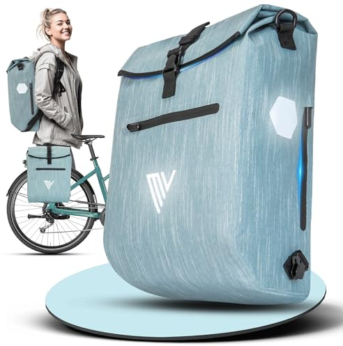 MIVELO 3in1 Fahrradtasche für Gepäckträger - Fahrrad Tasche Rucksack mit gepolstertem Laptopfach - Gepäckträgertasche hinten 100% wasserdicht mit Reflektoren (Ice Mint, 20 Liter)