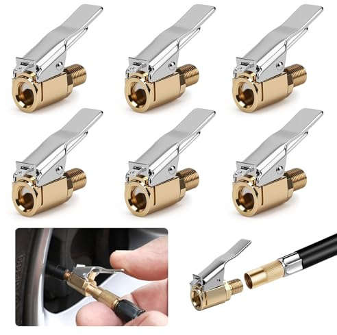 Linkstyle 6 Pcs Tyre Inflator Adaptor | 8mm Brass Tyre Valve Air Pump Clips with Lever Lock, Open End Air Chuck Connectors for Car Motorcycle Bicycle and Truck