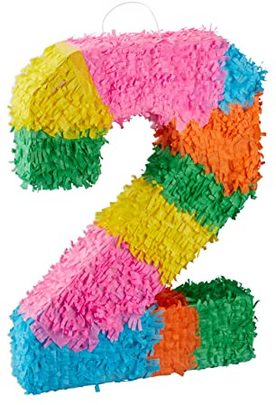 Relaxdays Pinata Geburtstag, Zahl 2, zum Aufhängen, bunt | Kinder & Erwachsene, Papier, zum selbst Befüllen, Piñata
