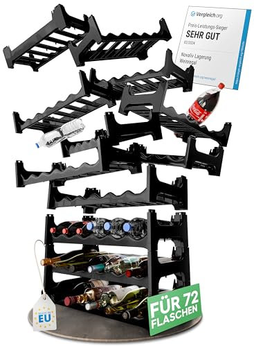 Novaliv Schwarzes, Modulares Flaschenregal für 144 Weinflaschen - Stapelbar, Erweiterbar, Robust - Ideal für Weinlagerung in Keller, Gastronomie & Zuhause, Getränkeschrank, Weinregal stapelbar