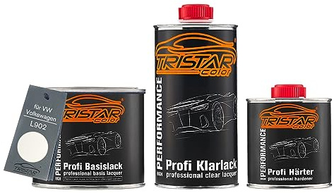 TRISTARcolor Autolack Dosen Set für VW/Volkswagen L902 Grauweiss 1,25L | Set aus Basislack + 2K Klarlack + Härter, Literware, spritzfertig