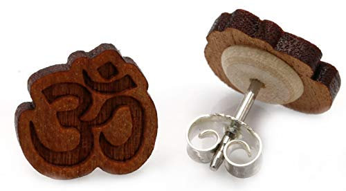 Miriquidi OM Holz Ohrstecker Silber 925 Sterling 11mm Paar - Kirsch