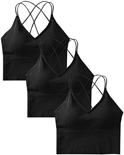 heekpek Reggiseno Sportivo Donna Sport Push Up Bustier Elasticità Spaghetti Reggiseno Top con Spallacci Imbottiti e Incrociati Bralette Lift Yoga Bra per Ginnastica Corsa Jogging (3*Nero)