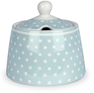 Isabelle Rose Sucrier en porcelaine ronde bleu avec pois blancs pour cuisine Shabby Chic
