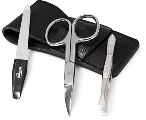 TITANIA Maniküre-Etui Set (3-teilig) • Hochwertiges Maniküre Set im Echtleder Etui • Mit Nagelschere, Solingen-Nagelfeile & Solingen-Pinzette • Nagelset Maniküre (schwarz)