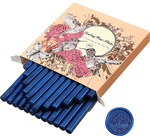 Klebepistole Siegelwachs Sticks für Wachssiegel Stempel für Hochzeit Einladungen, Karten Umschläge, Schneckenpost, Weinpakete, Weihnachten Geschenk Ideen, 24 Packungen (Meeresblau)