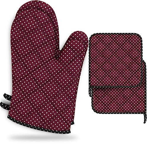 LEFUNDA® Gants de Cuisine et maniques Cuisine (Set de 4), Gant Cuisine résistants à la Chaleur en Coton, Gant Barbecue, Gants de Four pour Cuire, Cuisiner, Griller BBQ Gants