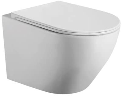 Wc Inodoro Suspendido Empotrado Rimless Blanco MATE | Vater Colgante de Cerámica Blanco MATE con Montaje a Pared | Inodoro Water Volado con Fondo Reducido y Asiento Extrafino con Caida Amortiguada