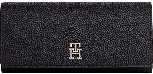 Tommy Hilfiger Damen Portemonnaie TH Emblem Large Flap Wallet Groß, Schwarz (Black), Einheitsgröße