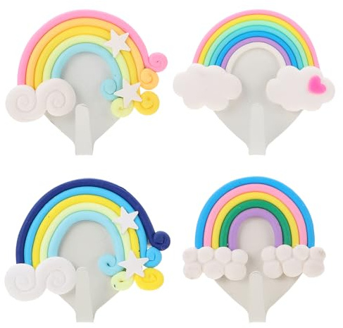 4Pcs Rainbow Wall Hook Decorative Cute Hook Drill Key Hat Towel Hooks Coat Wall Hangers for Home Office Kids Room Decoration