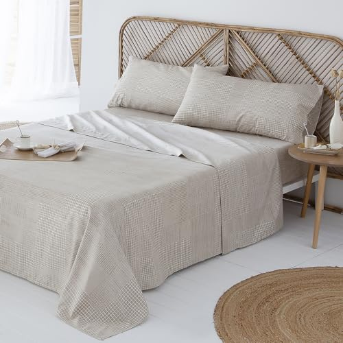 COTTON ARTean Juego sábanas Cama 135 Microfibra cepillada Sella Beige | Incluye 3 piezas: encimera, bajera ajustable, 1 funda de almohada. Certificado OEKO-TEX