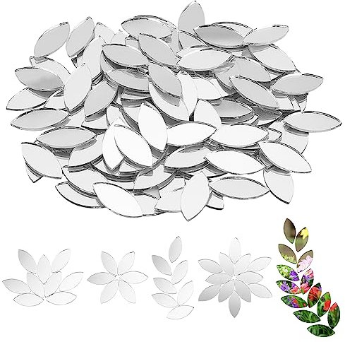 OLYCRAFT Lot de 150 carreaux de mosaïque en forme de feuille - 11 x 25 mm - Mini carreaux de miroir en verre - Cabochons de feuilles - Pour loisirs créatifs, murs, portes, décorations d'intérieur
