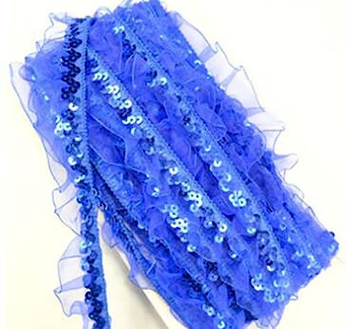 LUMoony Glitzer Pailletten Spitzenband Paillettenband 12 M 2.5-3cm Vintage Organza Rüschen Paillette Stoff Ribbon Applique Trim Spitzenborte Dekoband für DIY Nähen Hochzeit Kostüme Deko