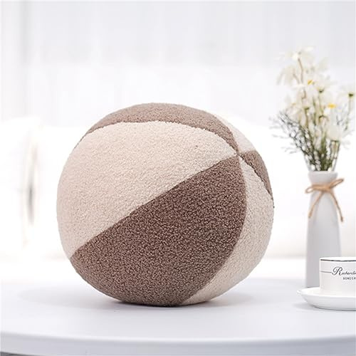 Sarah Duke 3D Runde Kissen Plüsch Ball Dekokissen Rundes Ballkissen Plüsch Zierkissen Dekokissen Asthetik Kissen für Wohnzimmer Schlafzimmer (Weiß + Hellbraun)