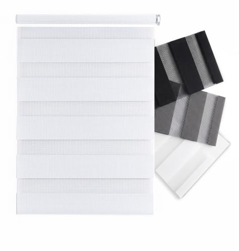 Ev Dekor White 94 x 210 cm Ev Dekor Zebra Day/Night Roller Blinds | Home Gadgets Day and Night Zebra Roller Blind Dual Layer Fabric Aluminum Rail Translucent or Blackout blind for Home Office