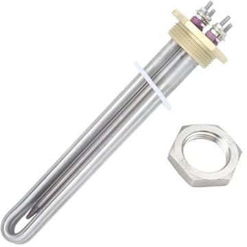 Heating Element DN32 Copper Flange Water Heater Camper 300w 600w DC Solar Water Heater With Thermostat Tube 12v Heating Element (Color : Heater With Nut, Size : 12v 300w BSP)