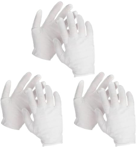 DSLSQD 3 Paar Baumwollhandschuhe,Weiße Handschuhe,Care Baumwollhandschuhe,Waschbare Dehnbare Atmungsaktive Stoffhandschuhe,für Feuchtigkeitsspendend,Kosmetisches Ekzem,Hand-Spa,Schmuckinspektion-M