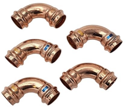 zbs24 Pressfittings Kupfer, Bogen 15mm 90° I/I (5 Stück), mit Dichtungen für Trinkwasser und Gasleitungen, V-Press Kontur, DVGW geprüft