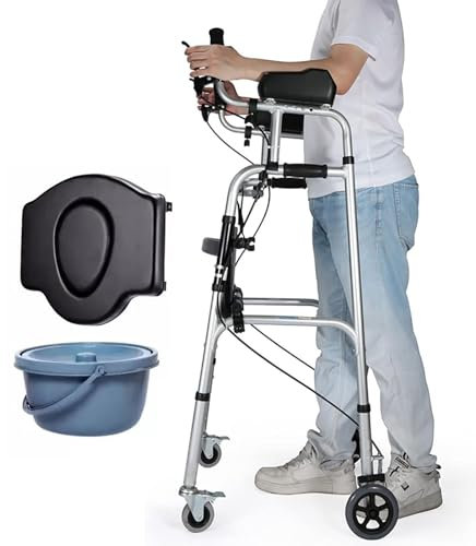 Joyfitness Gehbock für Senioren, Gehhilfen mit Unterarmstütze, Ledersitz und Bremsen, robuste, höhenverstellbare Gehgestelle für Erwachsene/Senioren/große Männer, drinnen und draußen