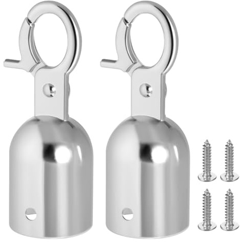 jojofuny 2pcs Stainless Steel Rope End Caps, Decking Rope Fittings for Homes and Safety Isolation, Crack Resistant, Slip Preventing, No Tools Required, Silver | Snap Hook Design, Easy Installation, Crack Resistant Finish, Crowd Diversion in Commercial Settings