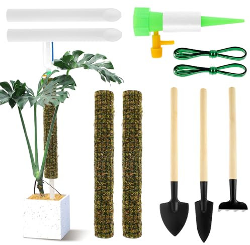 Pflanzenstütz-Set, 2 Stück, 55 cm, Kletterpflanze, Kokosfaser, für Pflanzen, Monstera, Haus, Garten, mit Bewässerungsvorrichtung, Pflanzwerkzeug und Kabelbinder zur Unterstützung von Pflanzen (55 cm)