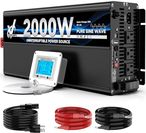 2000 Watt sump pump backup battery system, automatic switchover to battery inverter power, professional backup system in case of power failure, pure sine wave output Remote controller with LCD screen