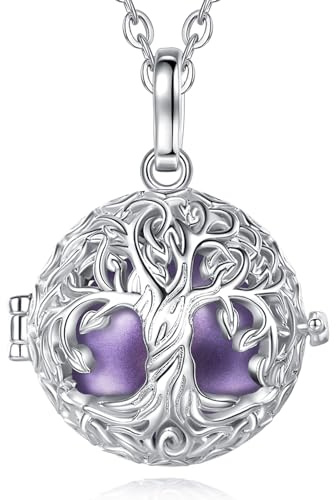 EUDORA Harmony Ball Graviditet Bola-halsband för dam mamma, livsträd musikaliskt klockhänge, bola-boll för ängelsamtal, smycken, present, 114,3 cm + 76,2 cm (lila), Koppar