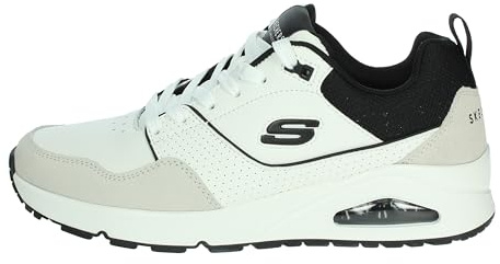 Skechers herr UNO Retro ONE sneakers, Vitt läder/Duraleather/Svart Mesh, 10.5 UK, Vitt läder duraleather svart nät, 45.5 EU